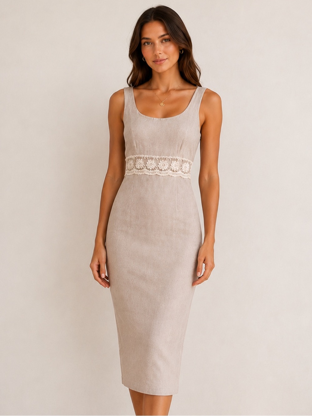 Rampage Cream Lace-Waist Midi Dress Size 3